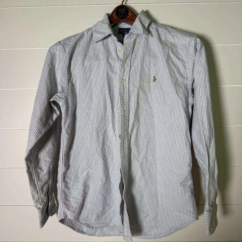 Ralph Lauren Kids Long Sleeve Button Down Blue & White Stripe Sz 16